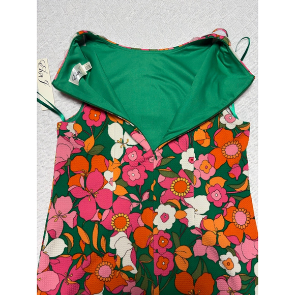 NWT Eliza J Retro Style Bold Multi-color Floral Lace Trim Mini Shift Dress SZ 4 - Picture 10 of 12
